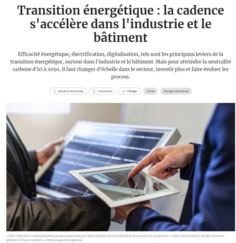 Lire la suite à propos de l’article Article des Echos : la cadence s&rsquo;accélère dans l&rsquo;industrie et le bâtiment